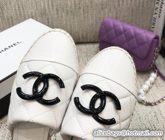 Discount Chanel Quilted Lambskin Flat Espadrilles 022439 White 2021