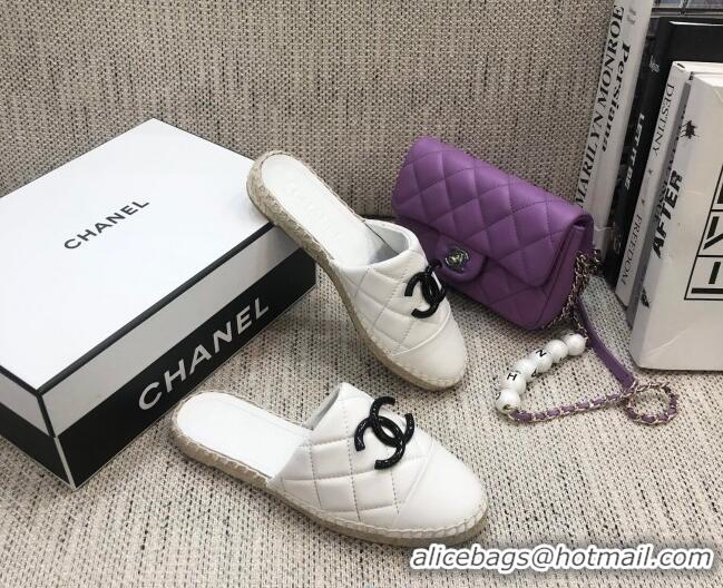 Discount Chanel Quilted Lambskin Flat Espadrilles 022439 White 2021