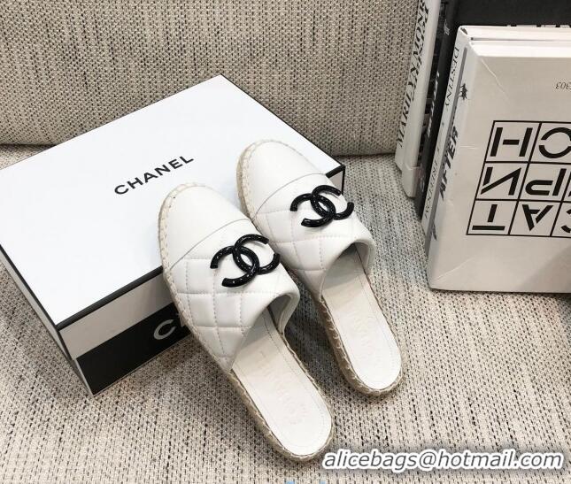 Discount Chanel Quilted Lambskin Flat Espadrilles 022439 White 2021