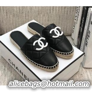 Trendy Design Chanel Quilted Lambskin Flat Espadrilles 022439 Black 2021