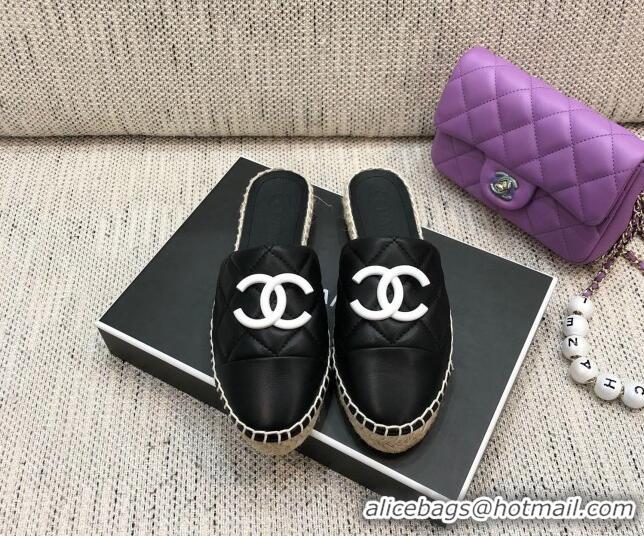 Trendy Design Chanel Quilted Lambskin Flat Espadrilles 022439 Black 2021