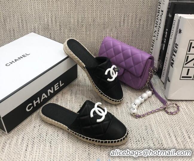 Trendy Design Chanel Quilted Lambskin Flat Espadrilles 022439 Black 2021