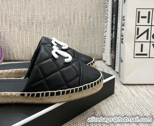 Trendy Design Chanel Quilted Lambskin Flat Espadrilles 022439 Black 2021