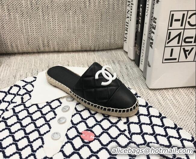 Trendy Design Chanel Quilted Lambskin Flat Espadrilles 022439 Black 2021