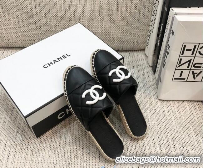 Trendy Design Chanel Quilted Lambskin Flat Espadrilles 022439 Black 2021