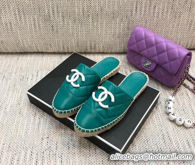 Pretty Style Chanel Quilted Lambskin Flat Espadrilles 022439 Blue 2021