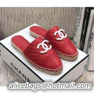 Good Taste Chanel Quilted Lambskin Flat Espadrilles 022439 Red 2021