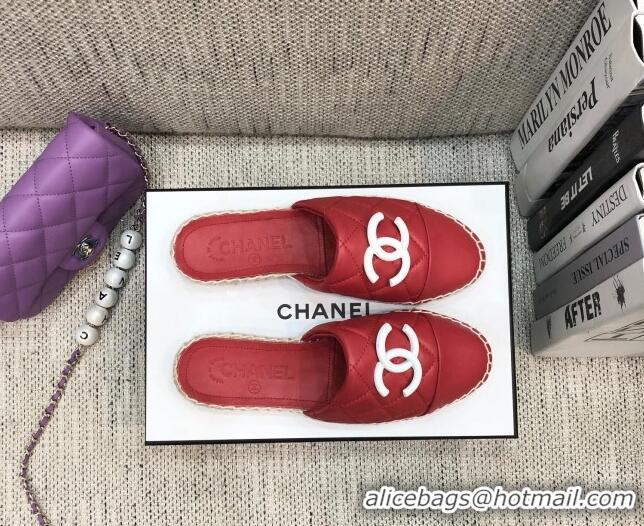 Good Taste Chanel Quilted Lambskin Flat Espadrilles 022439 Red 2021