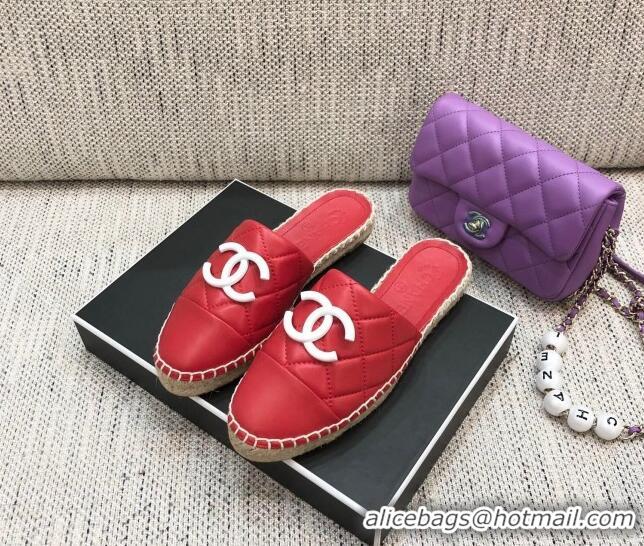 Good Taste Chanel Quilted Lambskin Flat Espadrilles 022439 Red 2021