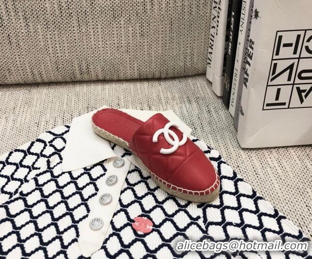 Good Taste Chanel Quilted Lambskin Flat Espadrilles 022439 Red 2021