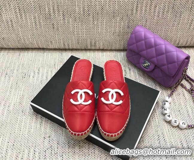 Good Taste Chanel Quilted Lambskin Flat Espadrilles 022439 Red 2021