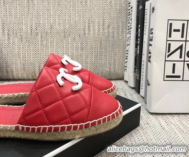 Good Taste Chanel Quilted Lambskin Flat Espadrilles 022439 Red 2021