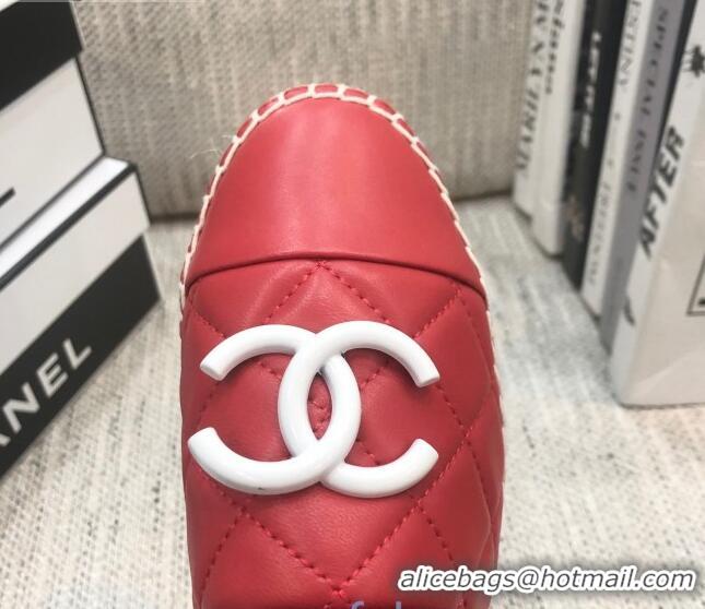 Good Taste Chanel Quilted Lambskin Flat Espadrilles 022439 Red 2021