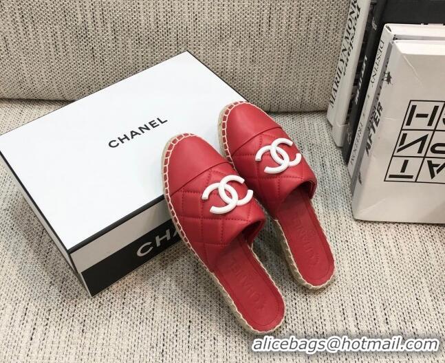 Good Taste Chanel Quilted Lambskin Flat Espadrilles 022439 Red 2021