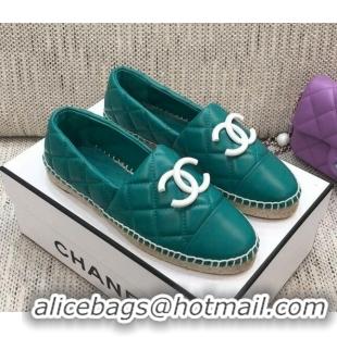 Shop Duplicate Chanel Quilted Lambskin Flat Espadrilles with White CC 022445 Green 2021