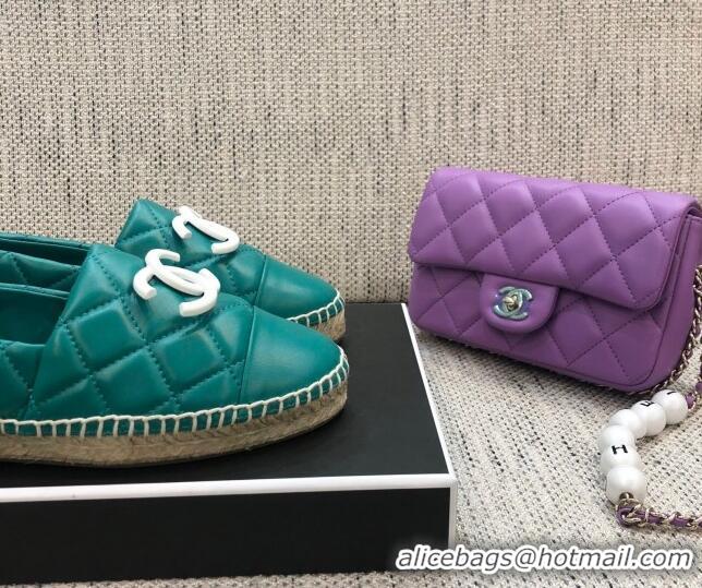 Shop Duplicate Chanel Quilted Lambskin Flat Espadrilles with White CC 022445 Green 2021