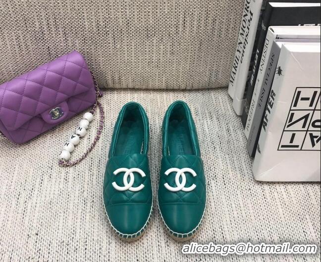 Shop Duplicate Chanel Quilted Lambskin Flat Espadrilles with White CC 022445 Green 2021