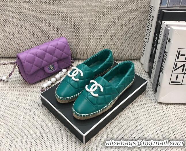 Shop Duplicate Chanel Quilted Lambskin Flat Espadrilles with White CC 022445 Green 2021