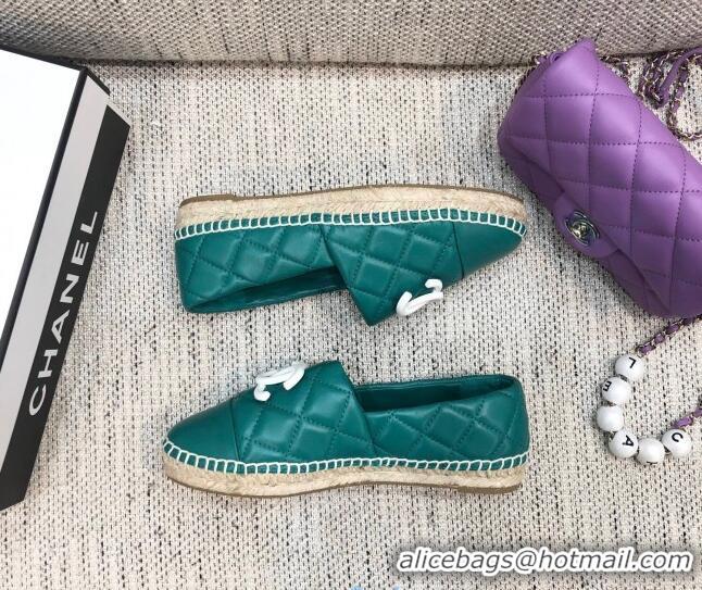 Shop Duplicate Chanel Quilted Lambskin Flat Espadrilles with White CC 022445 Green 2021