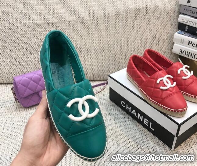 Shop Duplicate Chanel Quilted Lambskin Flat Espadrilles with White CC 022445 Green 2021