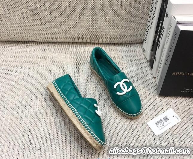 Shop Duplicate Chanel Quilted Lambskin Flat Espadrilles with White CC 022445 Green 2021