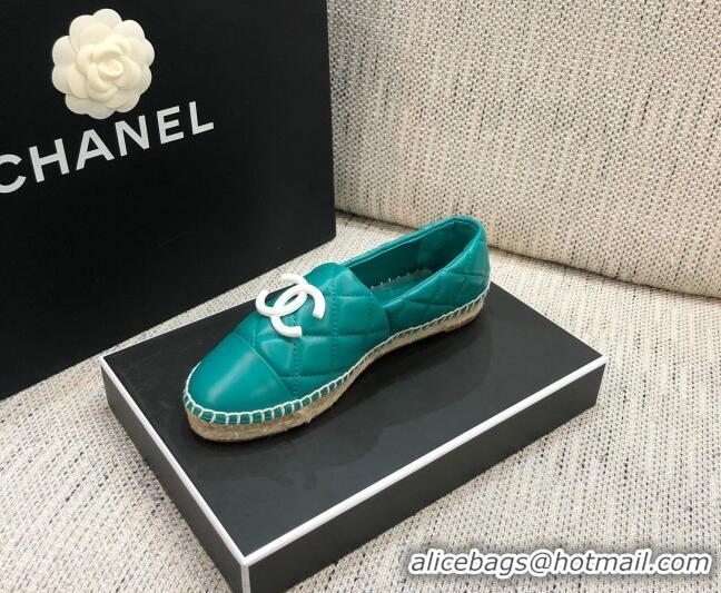 Shop Duplicate Chanel Quilted Lambskin Flat Espadrilles with White CC 022445 Green 2021