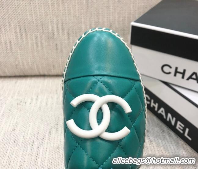 Shop Duplicate Chanel Quilted Lambskin Flat Espadrilles with White CC 022445 Green 2021