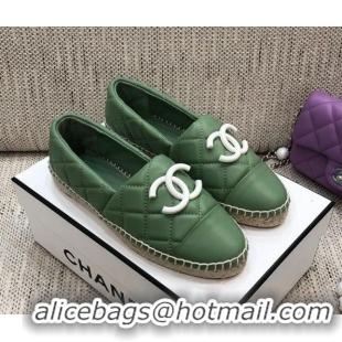 Best Price Chanel Quilted Lambskin Flat Espadrilles with White CC 022445 Light Green 2021