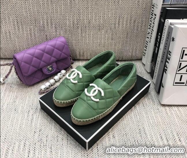 Best Price Chanel Quilted Lambskin Flat Espadrilles with White CC 022445 Light Green 2021