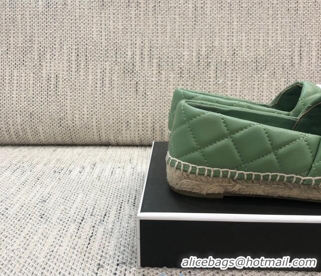 Best Price Chanel Quilted Lambskin Flat Espadrilles with White CC 022445 Light Green 2021