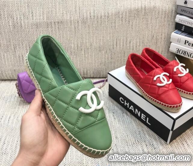 Best Price Chanel Quilted Lambskin Flat Espadrilles with White CC 022445 Light Green 2021