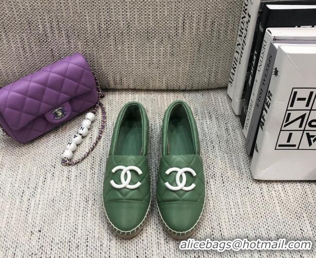 Best Price Chanel Quilted Lambskin Flat Espadrilles with White CC 022445 Light Green 2021