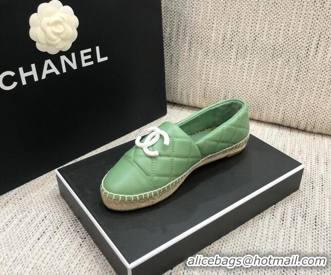 Best Price Chanel Quilted Lambskin Flat Espadrilles with White CC 022445 Light Green 2021