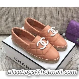 Good Quality Chanel Quilted Lambskin Flat Espadrilles with White CC 022445 Light Pink 2021