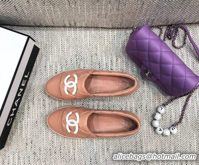 Good Quality Chanel Quilted Lambskin Flat Espadrilles with White CC 022445 Light Pink 2021