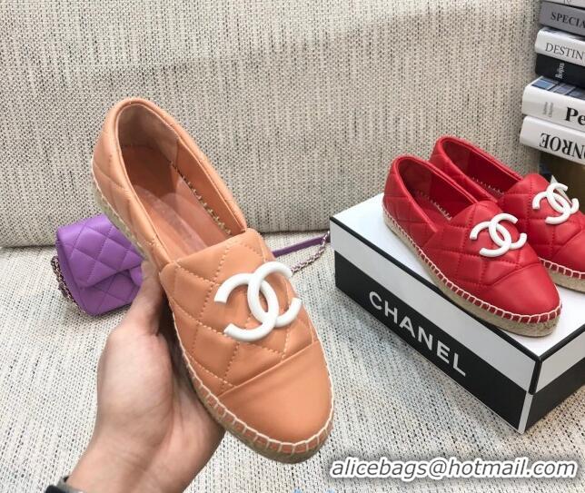 Good Quality Chanel Quilted Lambskin Flat Espadrilles with White CC 022445 Light Pink 2021