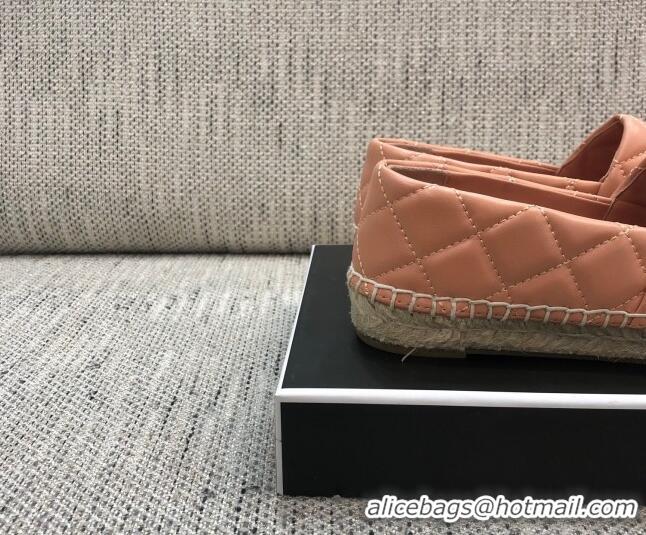 Good Quality Chanel Quilted Lambskin Flat Espadrilles with White CC 022445 Light Pink 2021