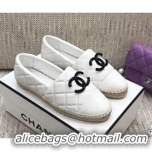 AAAAA Chanel Quilted Lambskin Flat Espadrilles with White CC 022445 White 2021