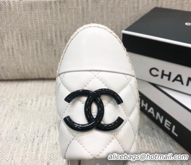 AAAAA Chanel Quilted Lambskin Flat Espadrilles with White CC 022445 White 2021