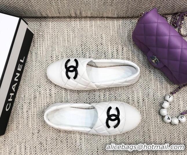 AAAAA Chanel Quilted Lambskin Flat Espadrilles with White CC 022445 White 2021