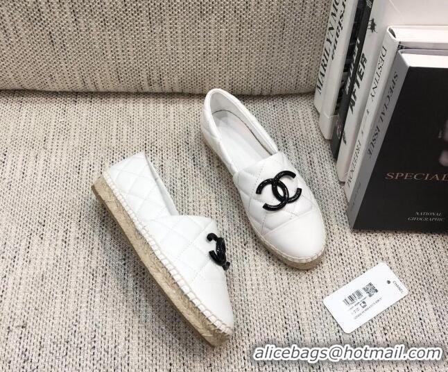 AAAAA Chanel Quilted Lambskin Flat Espadrilles with White CC 022445 White 2021