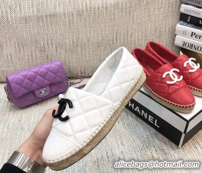 AAAAA Chanel Quilted Lambskin Flat Espadrilles with White CC 022445 White 2021