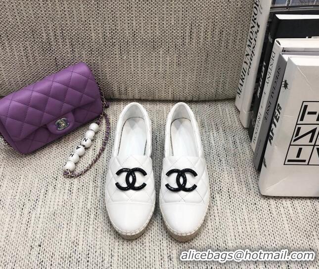 AAAAA Chanel Quilted Lambskin Flat Espadrilles with White CC 022445 White 2021