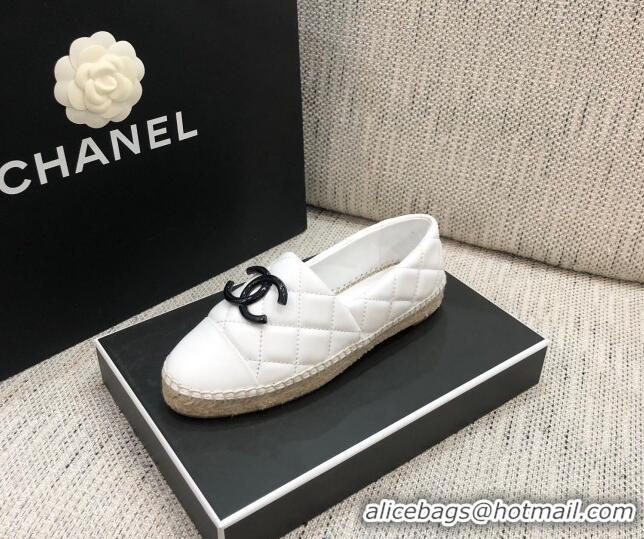 AAAAA Chanel Quilted Lambskin Flat Espadrilles with White CC 022445 White 2021