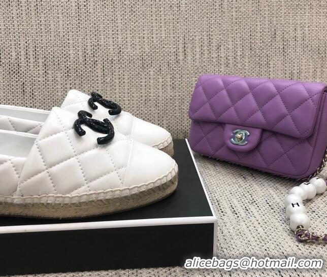 AAAAA Chanel Quilted Lambskin Flat Espadrilles with White CC 022445 White 2021