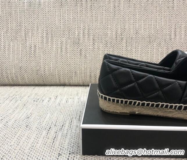 Duplicate Chanel Quilted Lambskin Flat Espadrilles with White CC 022445 Black 2021