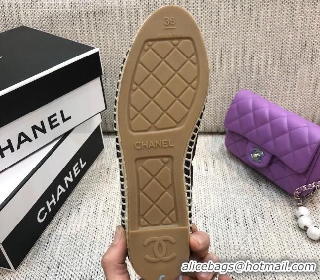 Duplicate Chanel Quilted Lambskin Flat Espadrilles with White CC 022445 Black 2021