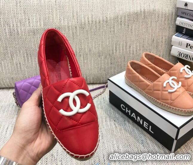 Top Quality Chanel Quilted Lambskin Flat Espadrilles with White CC 022445 Red 2021