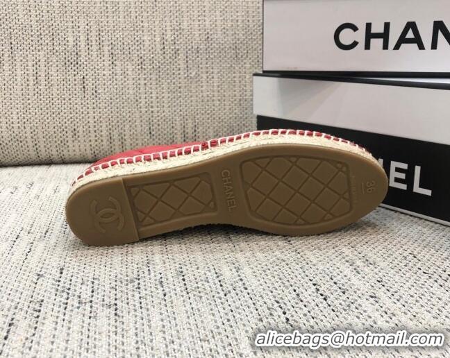 Top Quality Chanel Quilted Lambskin Flat Espadrilles with White CC 022445 Red 2021