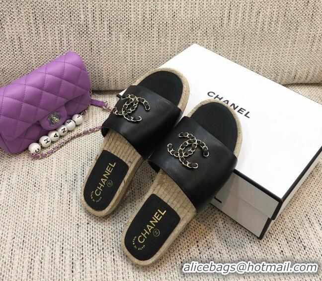 Best Price Chanel Quilted Lambskin Flat Espadrilles with White CC 022445 Black 2021